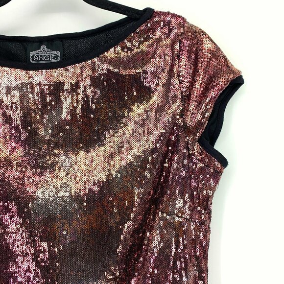 Angie red rose gold ombre sequin mini tshirt dress - Picture 3 of 7